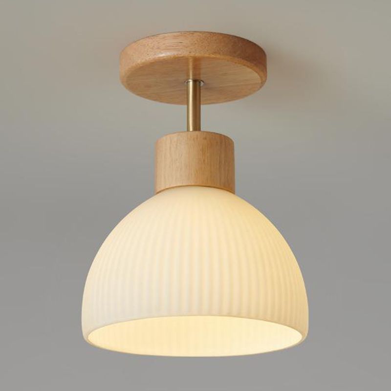 Wood Flush Mount Lighting Modern Glass Shaded Ceiling Light for Foyer