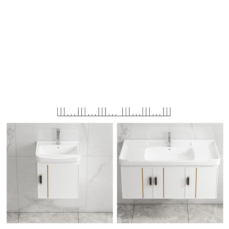 Modern Wall-mounted White Sink Ceramic Faucet Drawers Vanity Set with Mirror