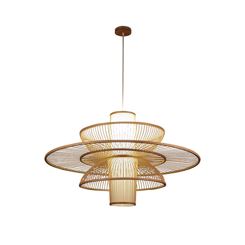 Lotus-Like Bamboo Suspension Lighting Minimalist 1 Head Wood Pendant Ceiling Light for Tea Room