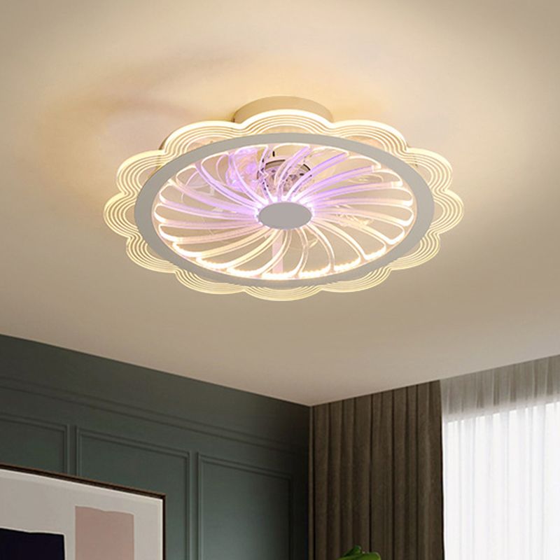 LED Slaapkamer Hangventilator Licht Hedendaags Duidelijke Semi Flush Mount armatuur met bloemacrylschaduw, 20 "breedte