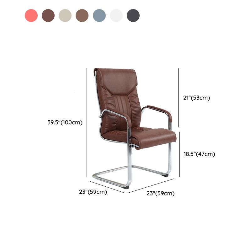 Modern Fixed Arms Office Chair No Wheels Leather Ergonomic Desk Chair