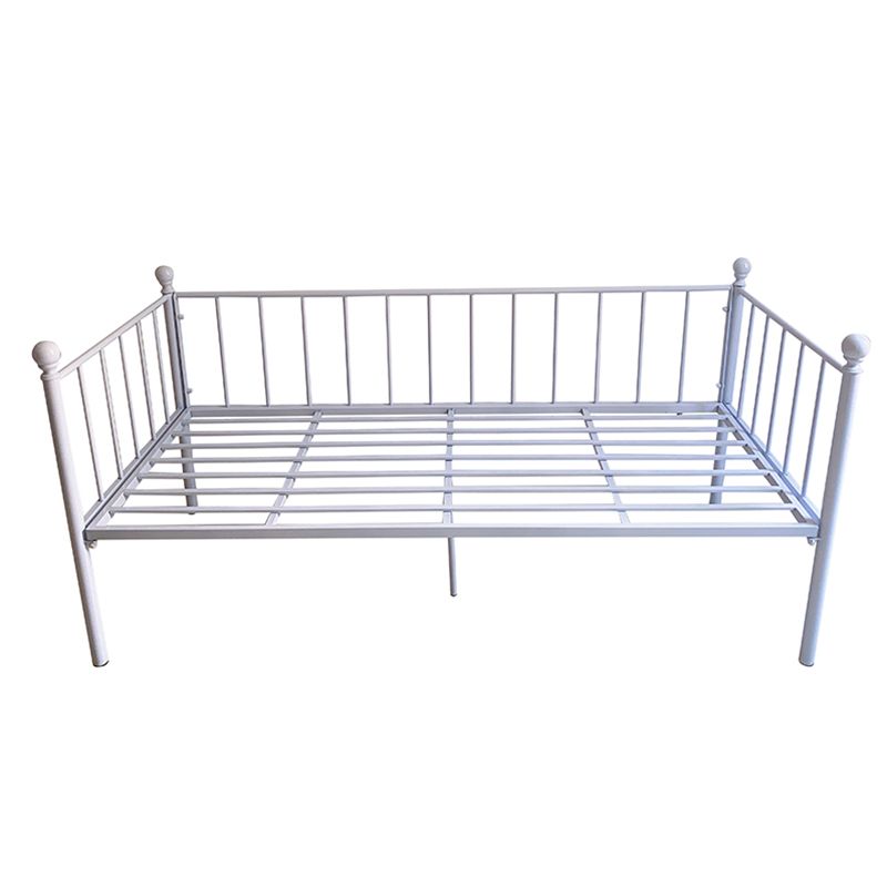 Modern Style Metal Slat Kids Bed Frame with Guardrail in Black and White