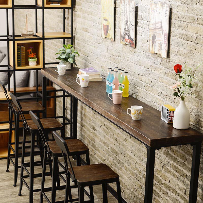 Solid Wood Bar Dining Table Industrial Rectangle Bar Table with Trestle Base in Black