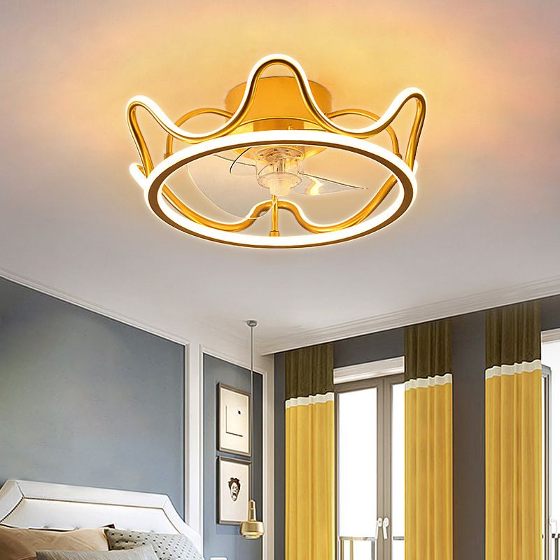 Crown Shaped Fan Light Ceiling Fixture Minimalist Metal Bedroom LED Semi Flush Mount