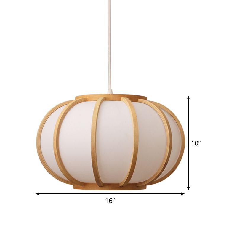 Wood Pumpkin Ceiling Light Japanese 1 Head Beige Suspended Lighting Fixture for Bedroom