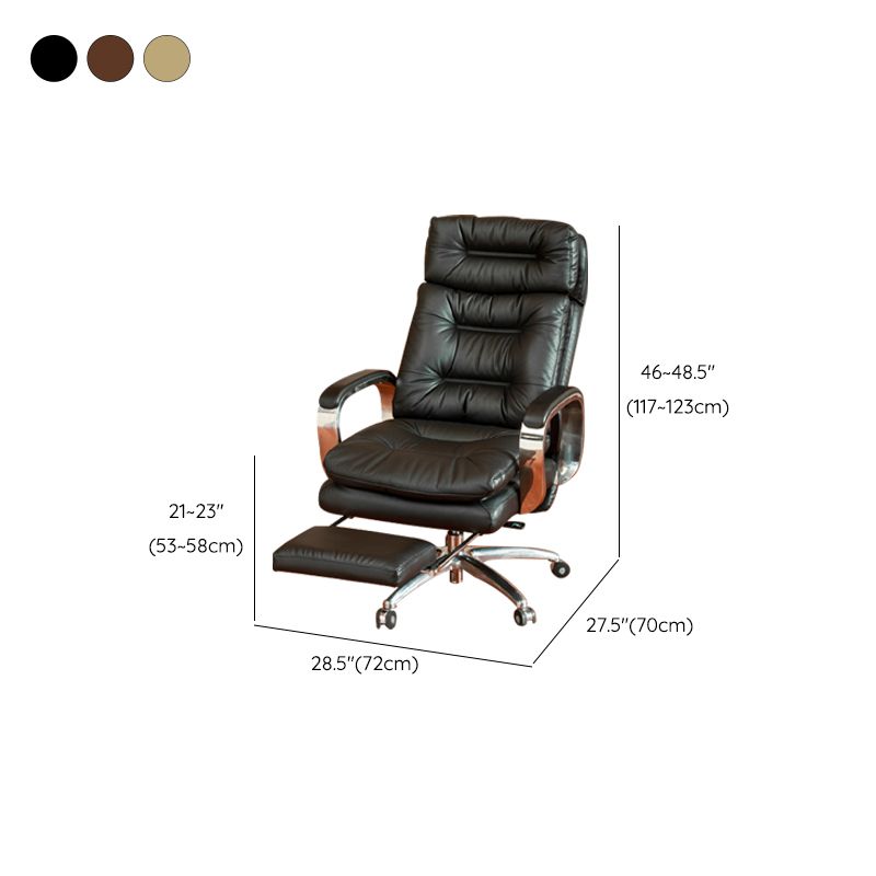 Fixed Arms Leather Desk Chair Modern Adjustable Seat Height Swivel Chair with Wheels