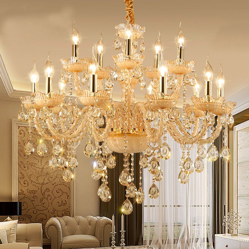 Crystal Hanging Chandelier Candle Shape Chandelier Lighting for Living Room