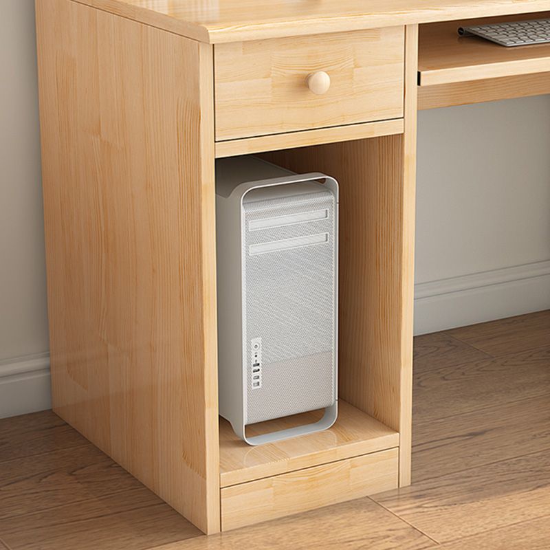 Computer Desk in Naturqal Solid Wood with 5 Drawers and Storage Shelves