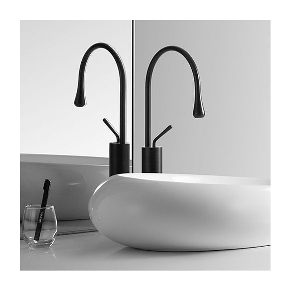 Modern Lever Handles Sink Faucet Gooseneck Circular Brass Bathroom Sink Faucet