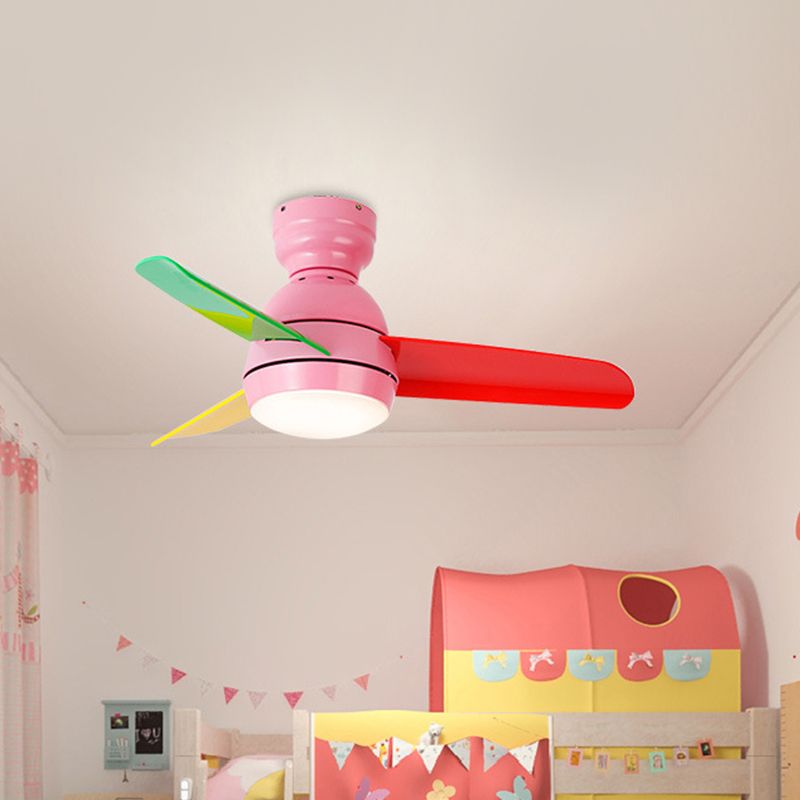 33,5 "W Cercle contemporain pending ventilateur clair mur en acrylique / télécommande LED semi Flushmount en noir / blanc / rose pour chambre, 3 lames