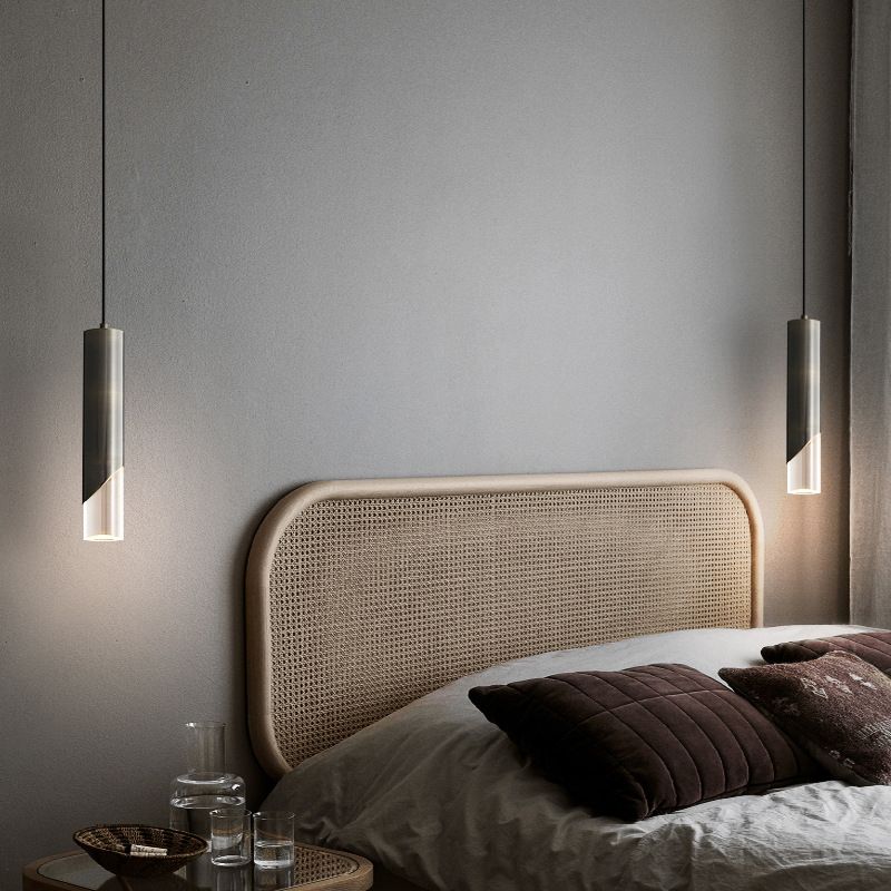 Lampe à suspension cylindrique en cuivre à pendentif unique Creative LED moderne avec une teinte acrylique