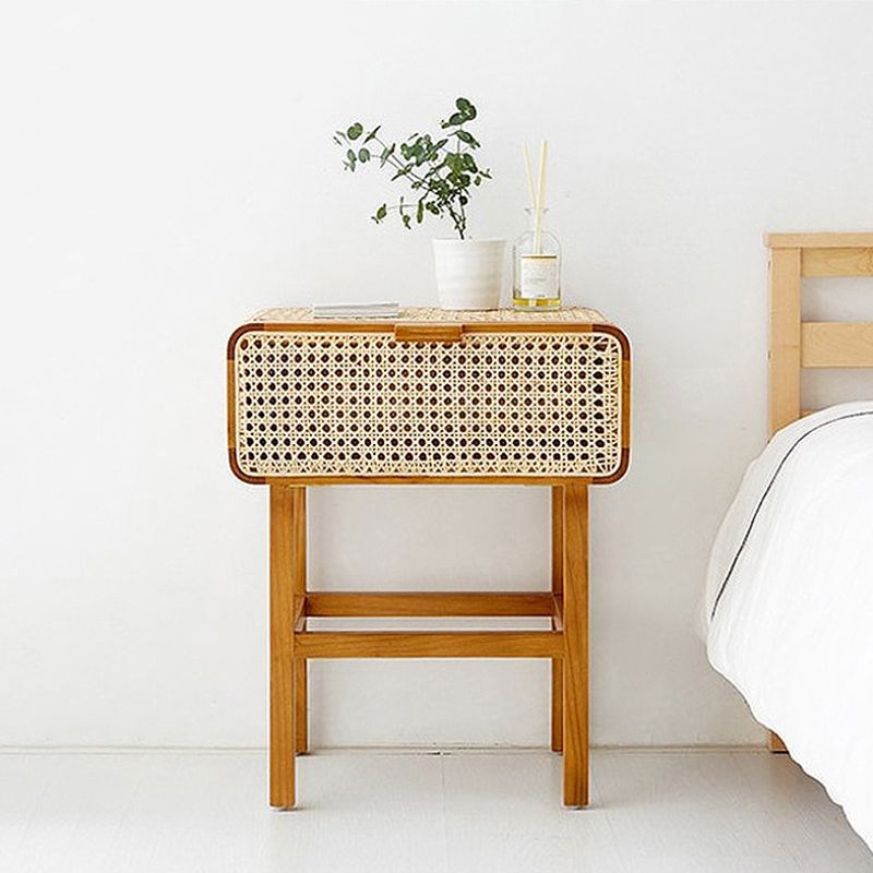 Rattan Night Table Modern Minimalist Bedside Table with Legs