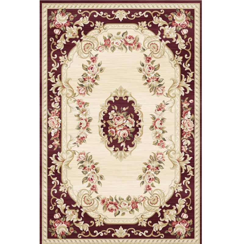 Classic Peony Patterned Rug Multi-Colored Polypropylene Rug Stain Resistant Non-Slip Backing Machine Washable Rug for Sitting Room