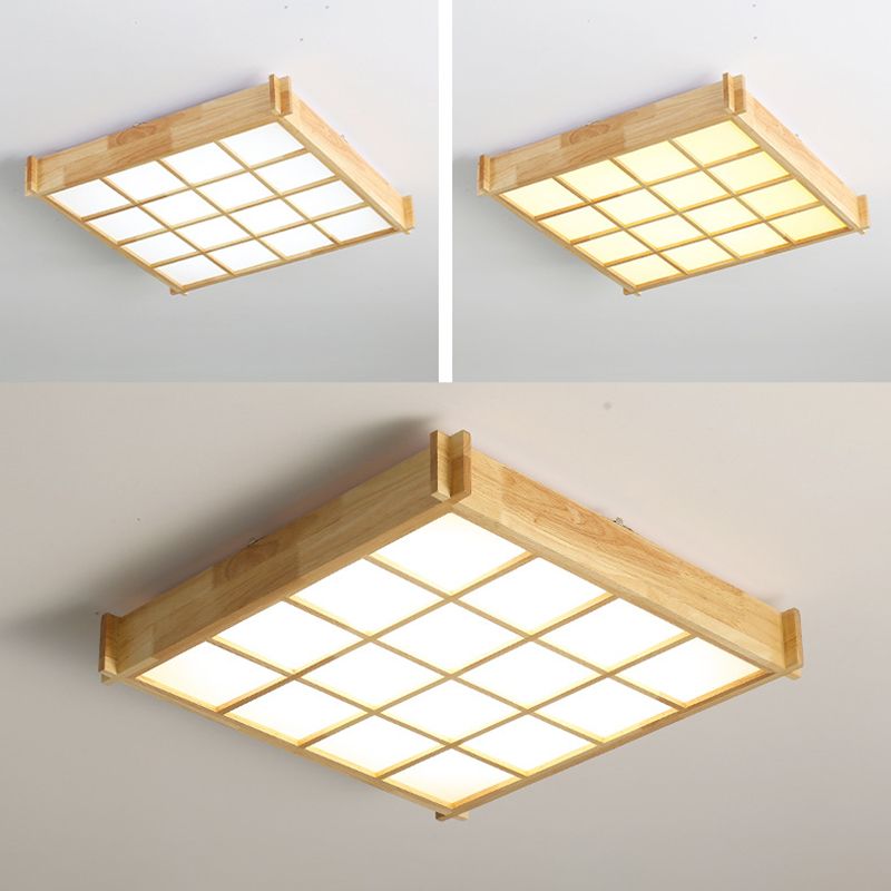 Modernism Single Beige Flush Mount Lighting Wooden LED Ceiling Light