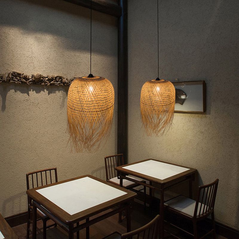 Chinese Handmade Pendant Lighting Fixtures Rattan Hanging Light with Hanging Cord for Restaurant