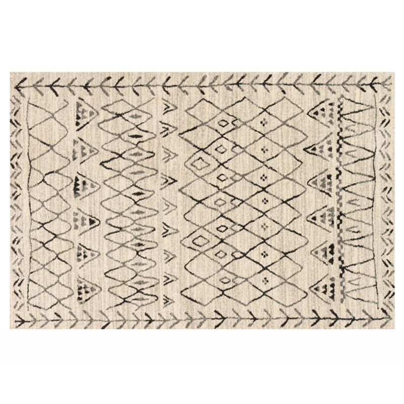 Simple Solid Color Bohemian Rug Polyester Tribal Pattern Area Rug Stain Resistant Carpet for Bedroom