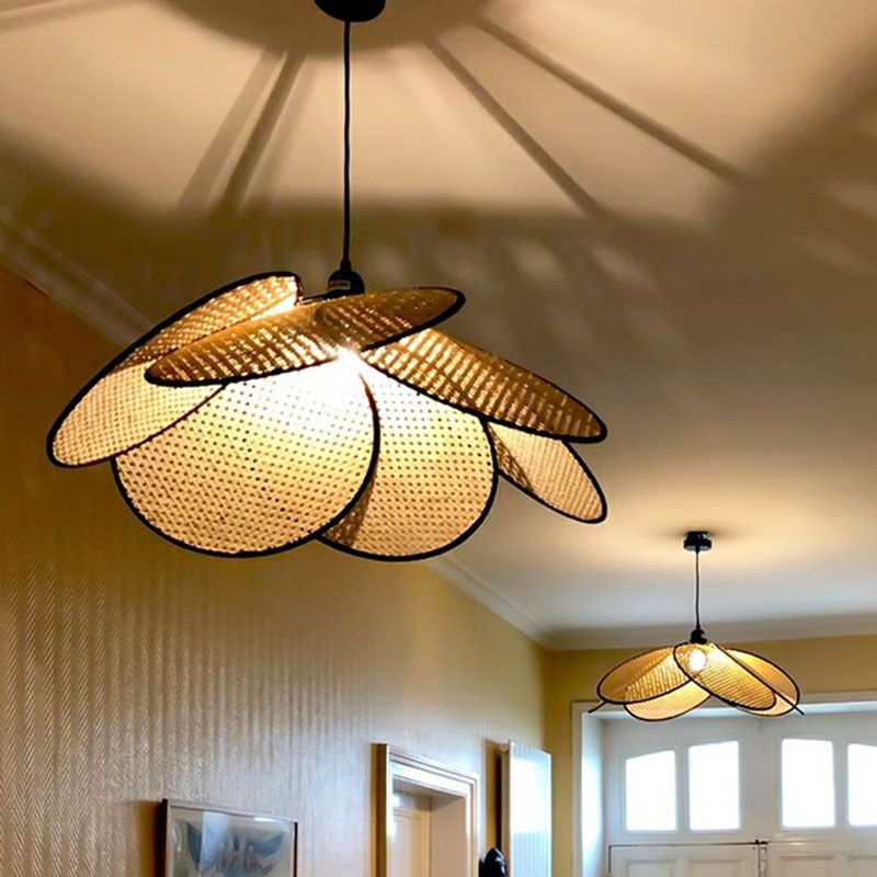 Illuminazione a soffitto a forma di fiori in stile asiatico rattan 1 lampadina lampada sospesa per sala da tè