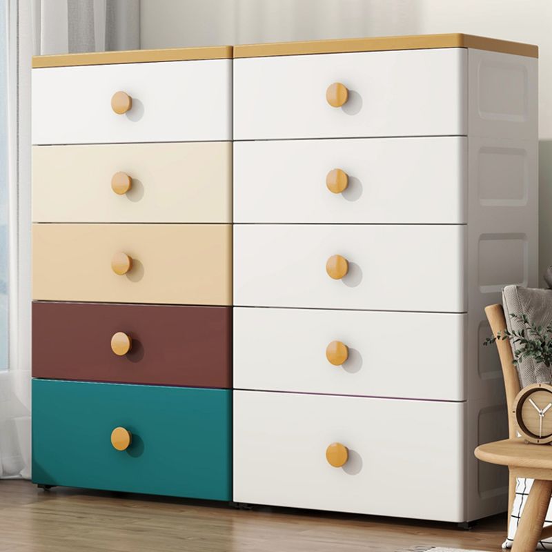 Contemporary Plastic Kids Nightstand 5 Drawers Vertical Nursery Dresser for Home