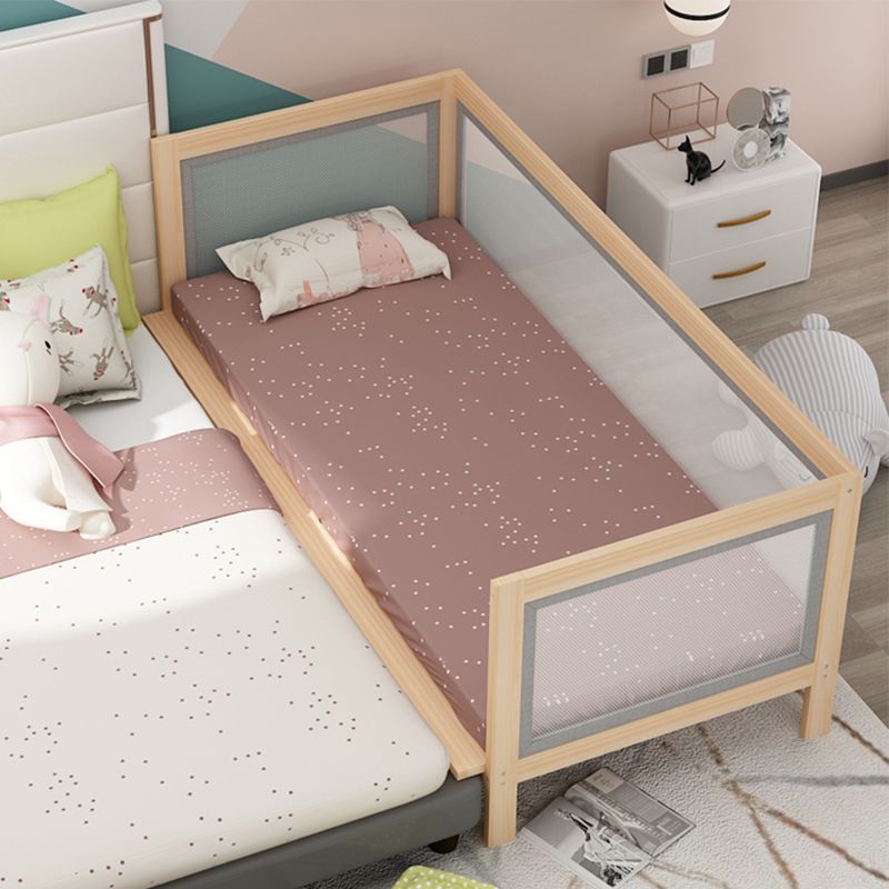 Scandinavian Standard Bed Natural Solid Wood Panel Bed with Guardrail