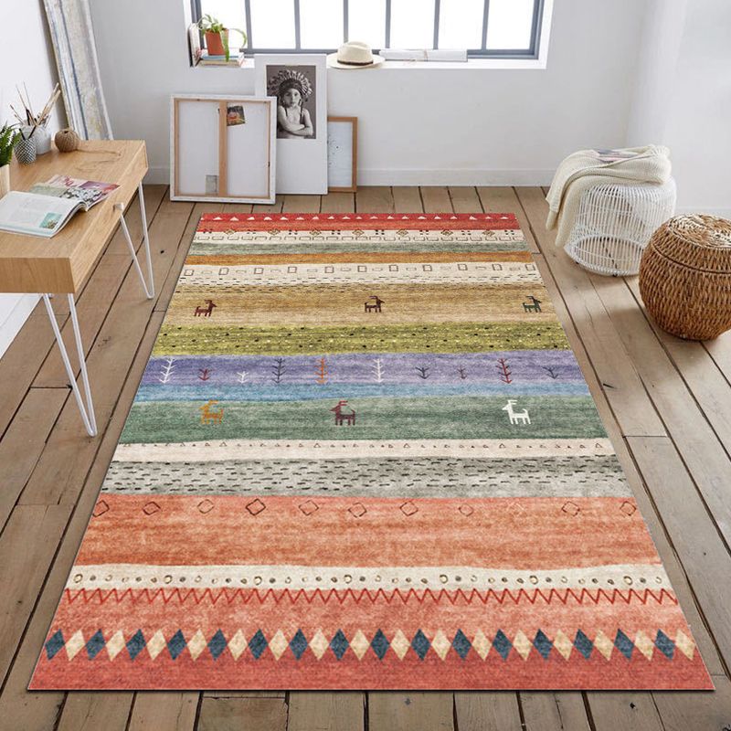 Persian Geometric Pattern Rug Multicolored Synthetics Area Rug Non-Slip Backing Easy Care Indoor Rug for Decor