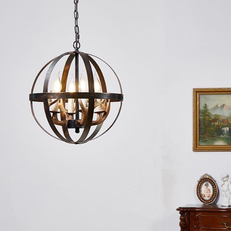 Spherical Chandelier Light Fixture Industrial Metal Pendant Lighting for Restaurant