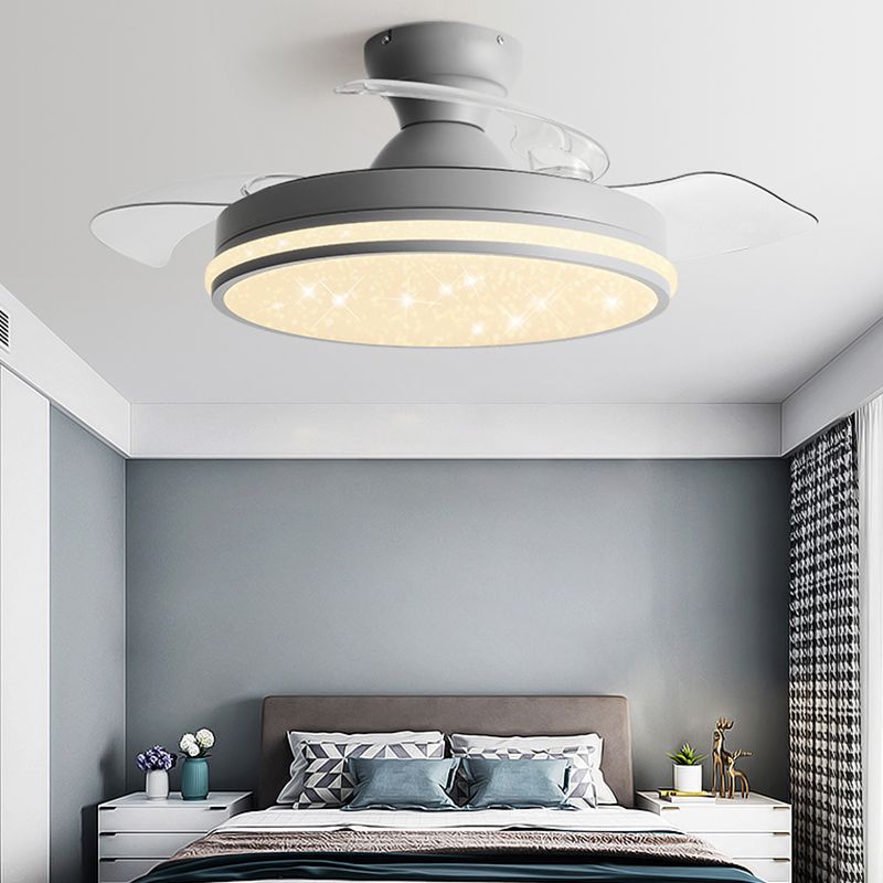 Simple LED Ceiling Fan Lamp Metal Fan Lighting for Dining Room