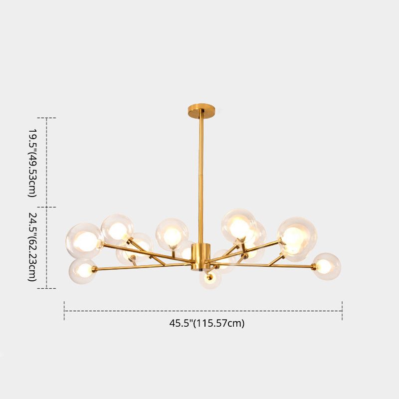 Transparent Glass Orb Branch-shaped Chandelier Contemporary Simplicity Style Lighting Fixture in Electroplated Gold