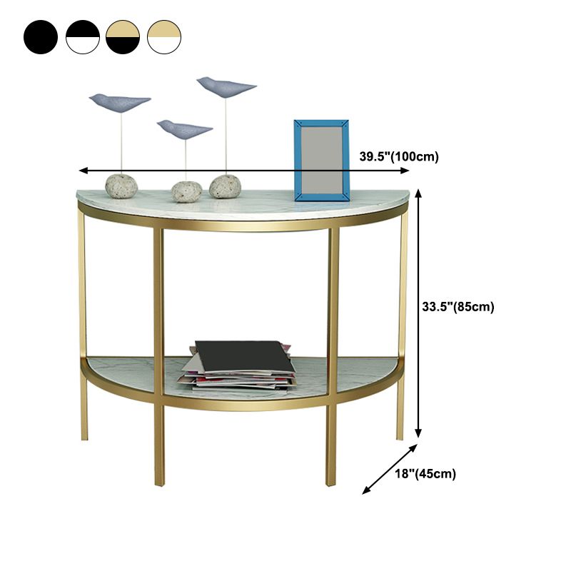 Modern Half Moon Console Table with Storage Shelf and Marble Top