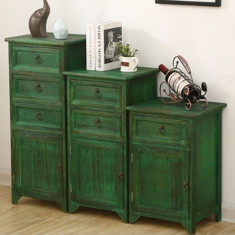 Industrial Distressed Finish Accent Cabinet with Drawers and Door