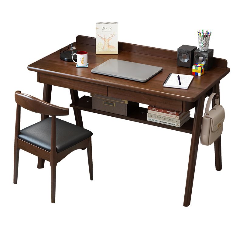 Rectangular Shaped Office Table Stone Writing Desk in Brown/Natural/White