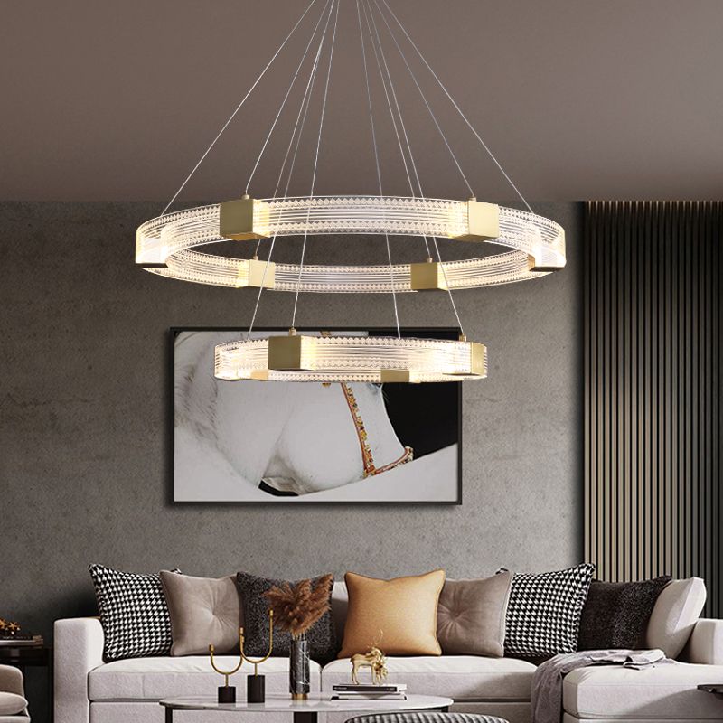 Modern Gold Tiered Chandelier Light Fixtures Metal LED Hanging Lamp for Living Room