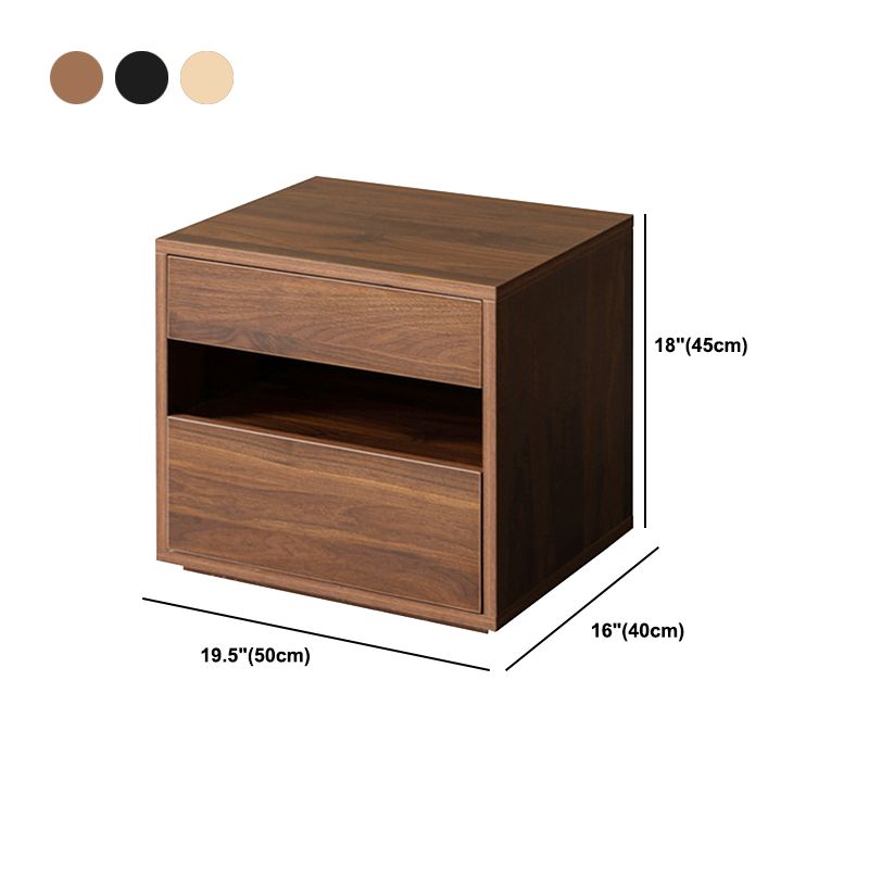 Modern Solid Wood Night Table 2 Drawer Storage Bed Nightstand