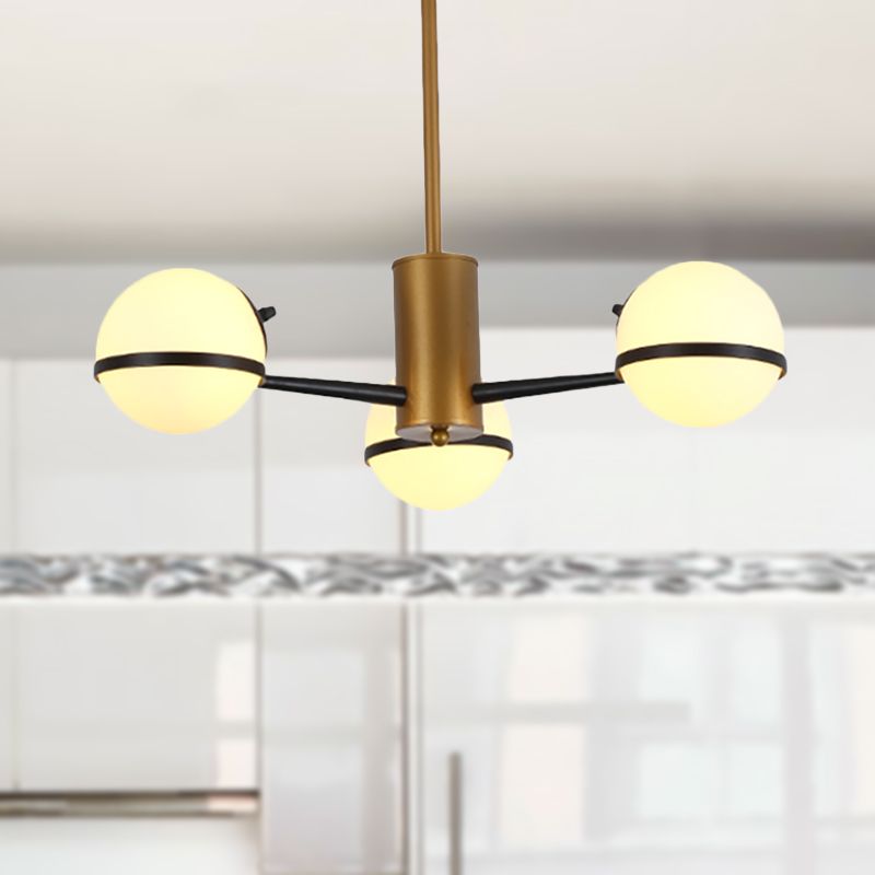 3/6 Light Orb Shade Chandelier Lighting Post Modern White Glass Ceiling Pendant Light in Gold