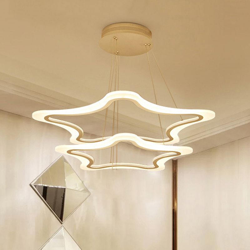 Acrylic Star Pendant Light Modern LED 2-Light Ceiling Chandelier in Warm/White Light, 16"/23.5"/31.5" Wide