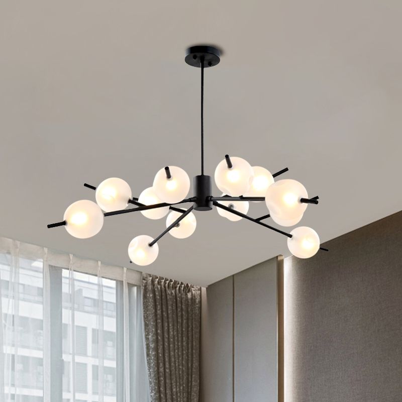 Post Modern Bubble Pendant Light 12/15 Lights Frosted Glass Hanging Chandelier in Black/Gold