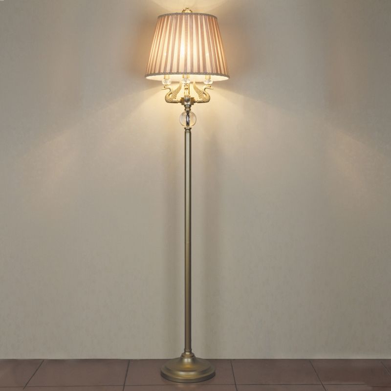 4 Heads Candle Floor Light Traditional Bronze Metal Standing Floor Lamp with Swan Design and Pleated Fabric Shade