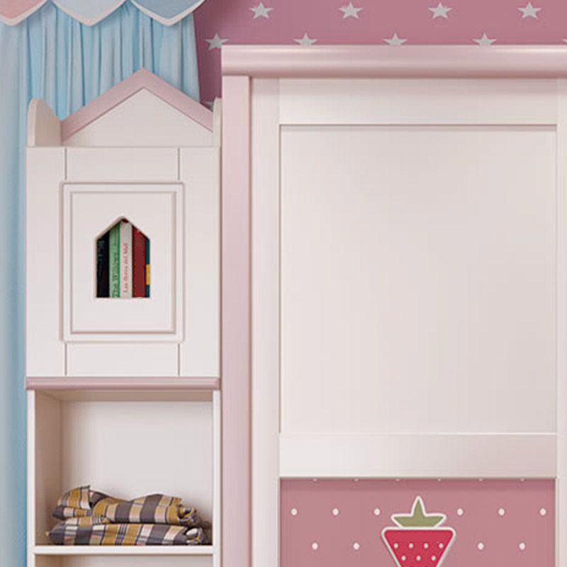 Contemporary Wooden Youth Armoire Pink Bedroom Kids Closet with Sliding Door