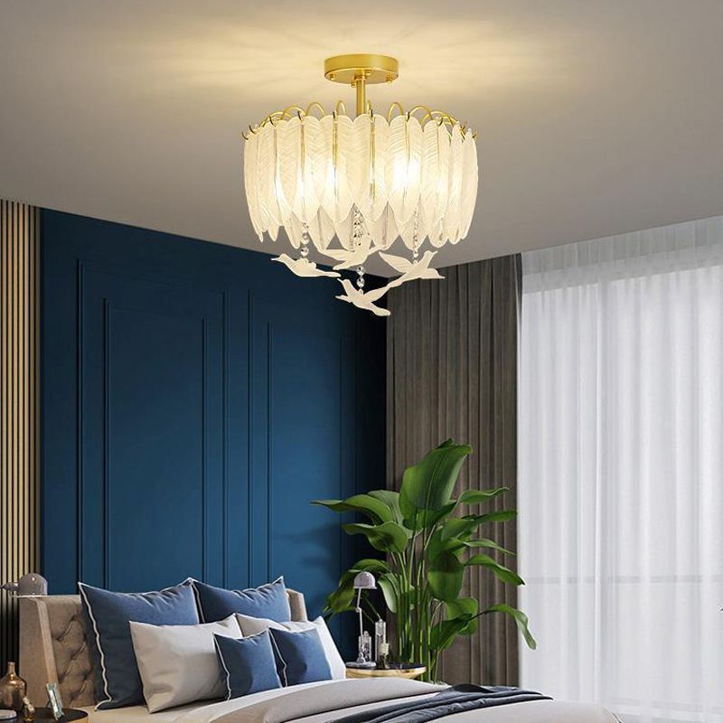 Nordic Ceiling Light Feather-shaped Glass Flush Mount Lighting Fixture for Bedroom