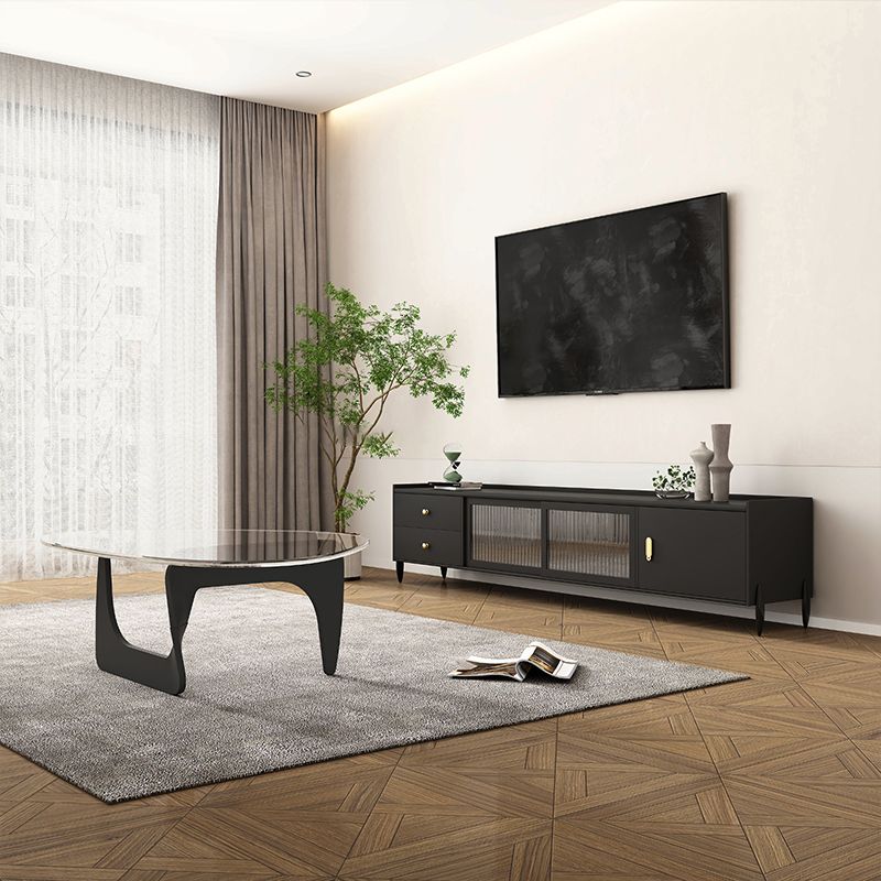 Industrial Rubber Wood TV Stand Enclosed Storage TV Media Console