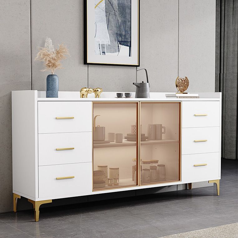 Glam Credenza Adjustable Shelving Wood Side Board with Cabinets and Drawers