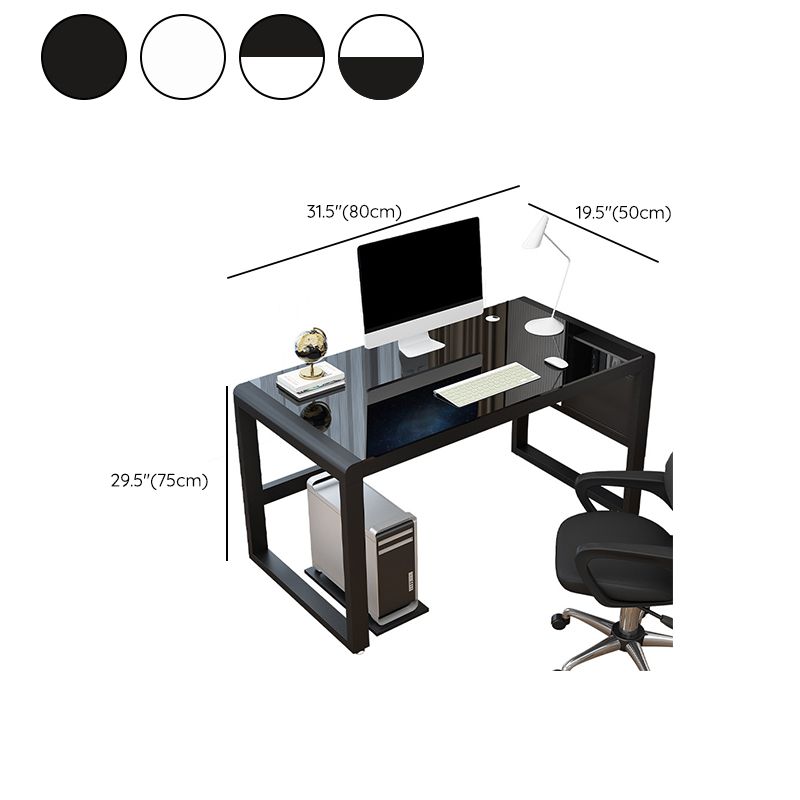 Contemporary Glass Top Computer Desk Sled Base 29.53-inch Tall Gaming Desk