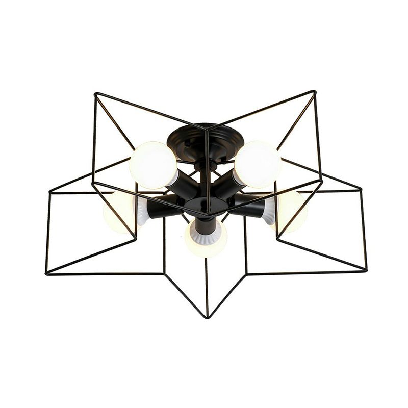 5 Bulbs Pentagram Cage Semi Flush Mounted Lamp Modern Metal Ceiling Light Fixture for Bedroom