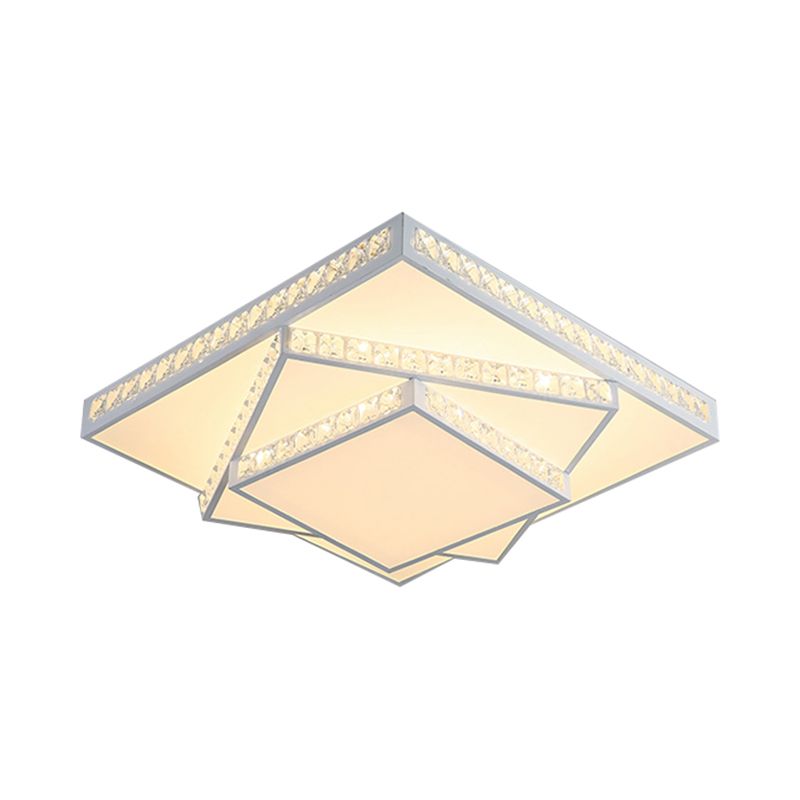 Square Ceiling Lamp Modern Acrylic LED White Flush Mount Lighting in White/3 Color Light, 16"/19.5"/23.5" Wide