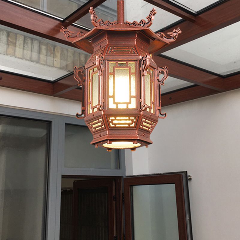 Lantern Semi Flush Mount Light Fixture Traditional 1-Light Ceiling Lamp with Plastic Shade