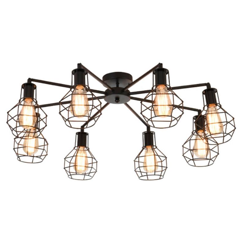 Industrial Starburst Semi Flush Mount Light Metal Semi Flush Light Fixtures for Living Room Bedroom