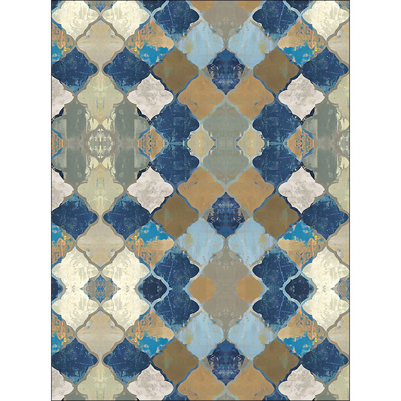 Multicolor Moroccan Area Rug Polyester Geometric Ogee Pattern Rug Pet Friendly Washable Non-Slip Area Rug for Parlour