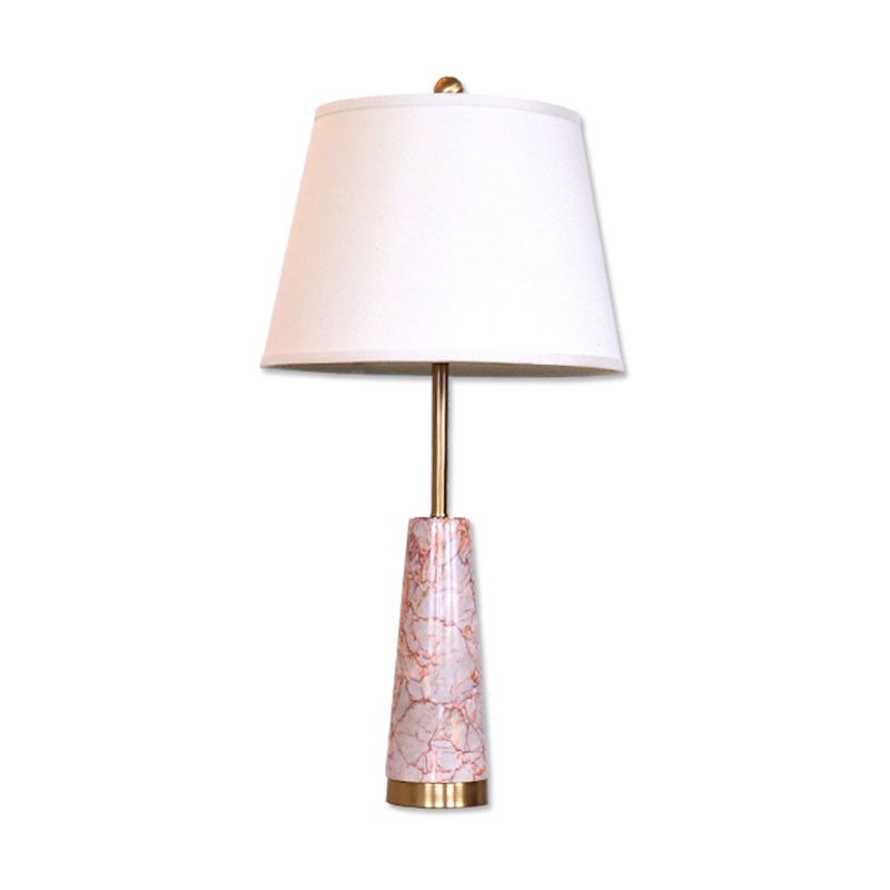 Cone Nightstand Light Modernist Marble 1-Head Red Night Table Lamp with Barrel White Fabric Shade