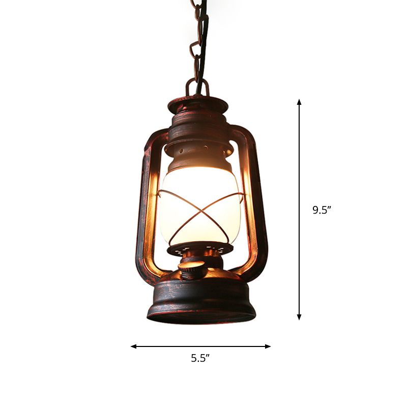 Milk Glass Kerosene Drop Pendant Farmhouse 5.5"/7"/8" Wide 1-Bulb Dining Room Hanging Light Fixture in Copper