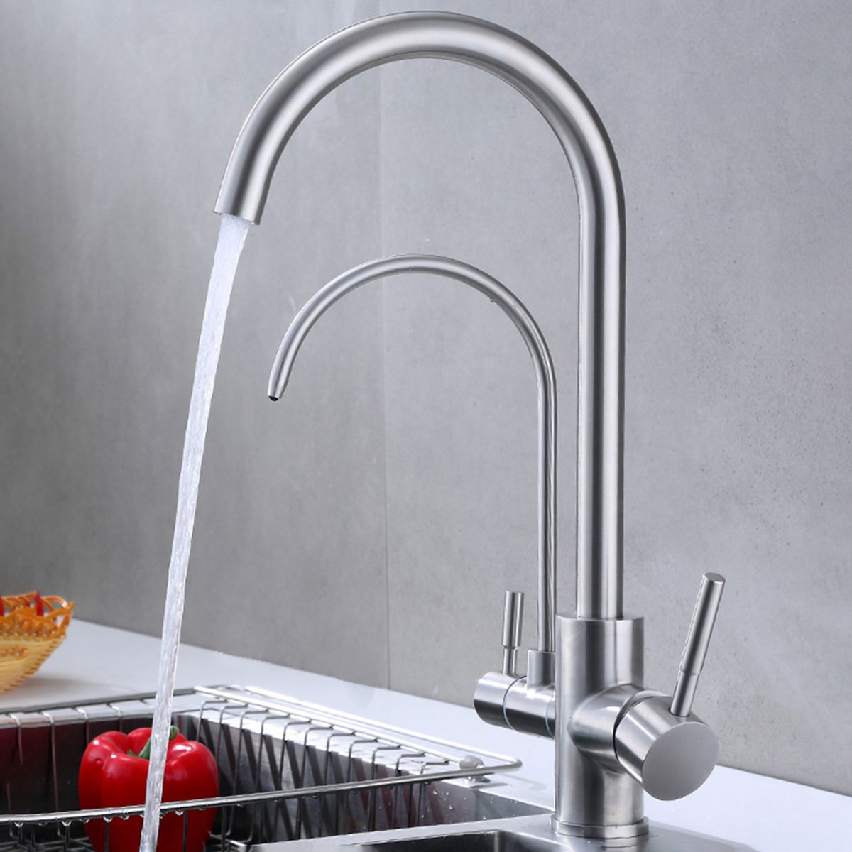 Modern Spray Kitchen Faucet Stainless Steel Swivel Spout with Water Dispenser Sink Faucet