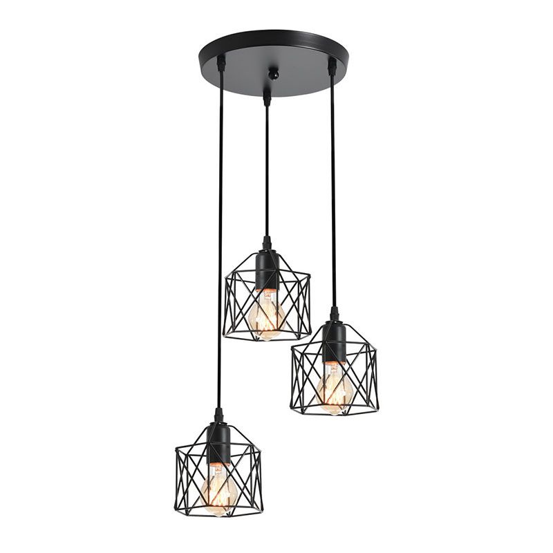 3 Lights Cage Hanging Ceiling Lights Industrial Style Metal Pendant Light Fixtures for Restaurant